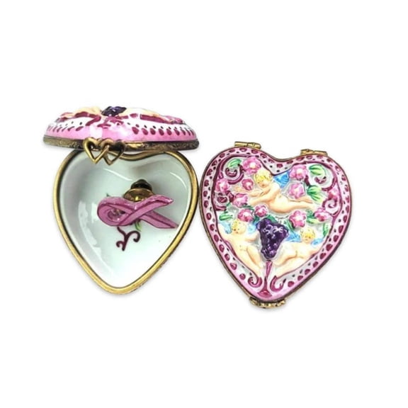 Breast Cancer Pin Heart Limoges Trinket Box | Limoges Box Limoges Box Porcelain Figurine