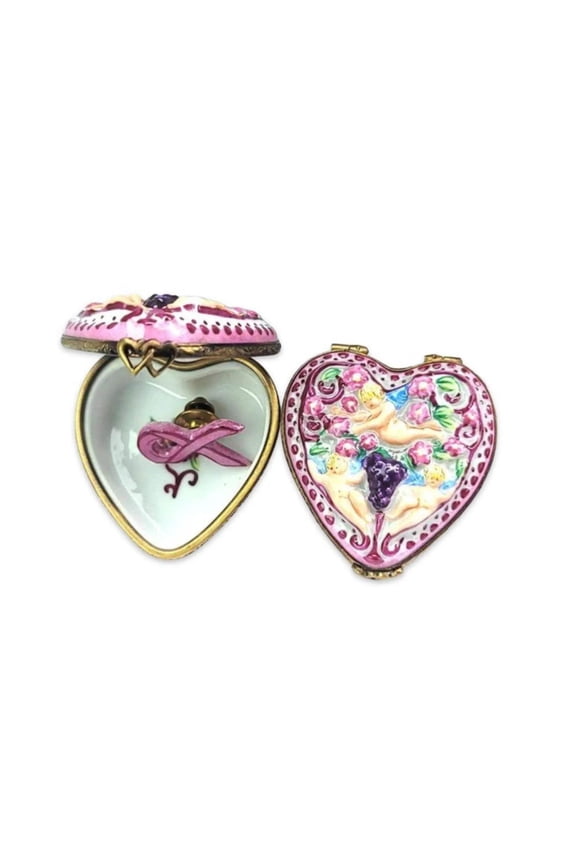 Breast Cancer Pin Heart Limoges Trinket Box | Limoges Box Limoges Box Porcelain Figurine