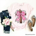 thumbnail image 1 of Breast Cancer Pink Bow Cross T-Shirt, Awareness Faith Christian Tee, 1 of 8