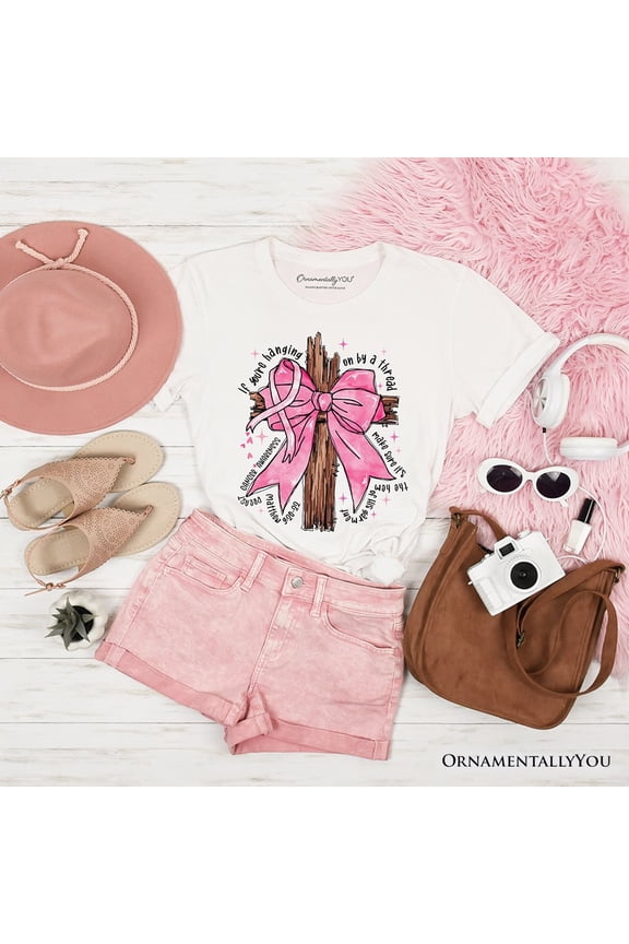 Breast Cancer Pink Bow Cross T-Shirt, Awareness Faith Christian Tee