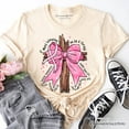 thumbnail image 1 of Breast Cancer Pink Bow Cross T-Shirt, Awareness Faith Christian Tee, 1 of 8