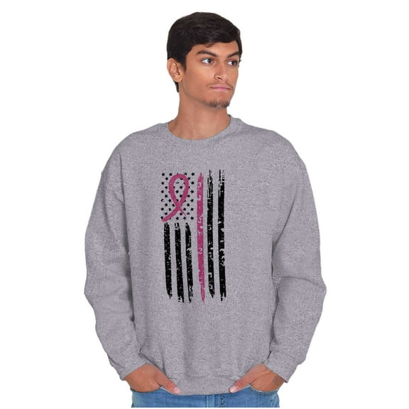Breast Cancer Pink Line American Flag Women Crewneck Sweatshirt Brisco Brands X