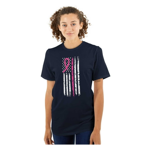 Breast Cancer Pink Line American Flag Women's Plus Size Graphic Tee Brisco Brands 3X