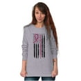 thumbnail image 1 of Breast Cancer Pink Line American Flag Women Plus Size Long Sleeve Graphic Tee Brisco Brands 2X, 1 of 5