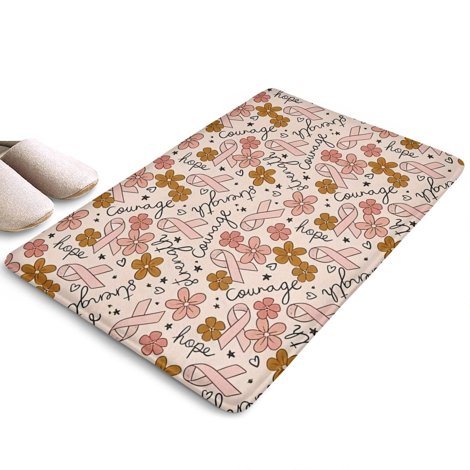 Breast Cancer Pink Ribbon Floral Flannel Non Slip Door Rugs,Washable ...