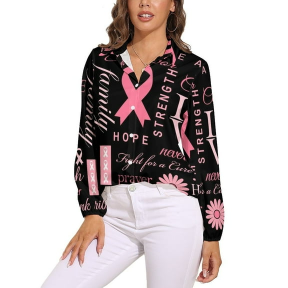 Breast Cancer Pink Ribbon Long Sleeve Blouse Woman Streetwear Casual Shirts Summer Oversize Woman Streetwear Clothing Birthday Present