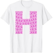 Breast Cancer Pink Ribbon - Name Initial Monogram Letter "H" T-Shirt