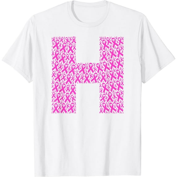 Breast Cancer Pink Ribbon - Name Initial Monogram Letter "H" T-Shirt