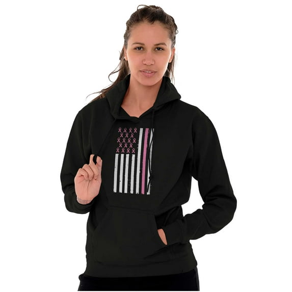 Breast Cancer Pink Ribbon USA Flag Women Plus Size Graphic Pullover Hoodie Brisco Brands 2X