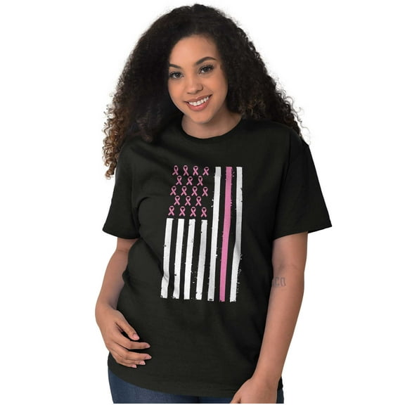 Breast Cancer Pink Ribbon USA Flag Women's Graphic T Shirt Tees Brisco Brands S