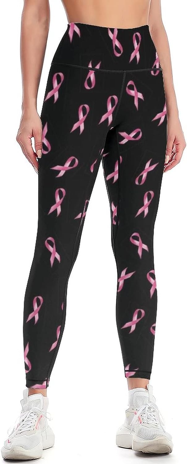 Breast Cancer Pink Ribbon Women's Yoga Pants High Waist Tummy Control