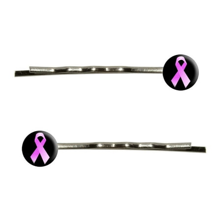 Breast Cancer Pink Ribbon on Black Bobby Pin Hair Clips