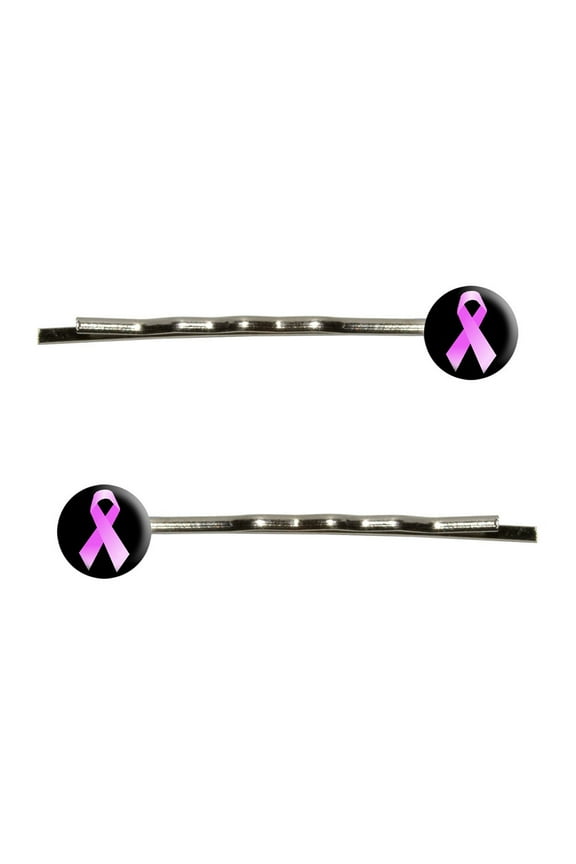 Breast Cancer Pink Ribbon on Black Bobby Pin Hair Clips