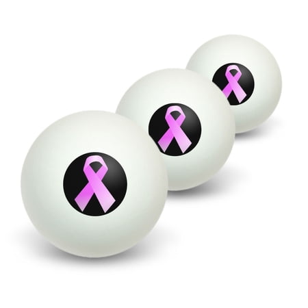 Breast Cancer Pink Ribbon on Black Novelty Table Tennis Ping Pong Ball 3 Pack