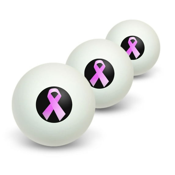 Breast Cancer Pink Ribbon on Black Novelty Table Tennis Ping Pong Ball 3 Pack