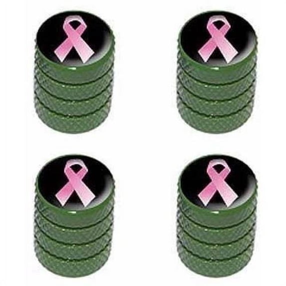 Breast Cancer Pink Ribbon on Black Tire Rim Wheel Aluminum Valve Stem Caps, Multiple Colors