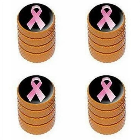 Breast Cancer Pink Ribbon on Black Tire Rim Wheel Aluminum Valve Stem Caps, Multiple Colors
