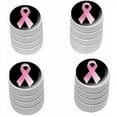 thumbnail image 1 of Breast Cancer Pink Ribbon on Black Tire Rim Wheel Aluminum Valve Stem Caps, Multiple Colors, 1 of 1