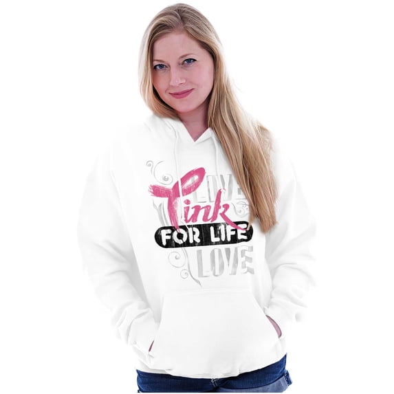 Breast Cancer Pink for Life Ribbon Hoodie Sweatshirt Women Brisco Brands M