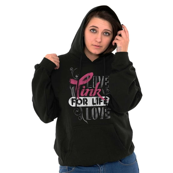 Breast Cancer Pink for Life Ribbon Hoodie Sweatshirt Women Brisco Brands S