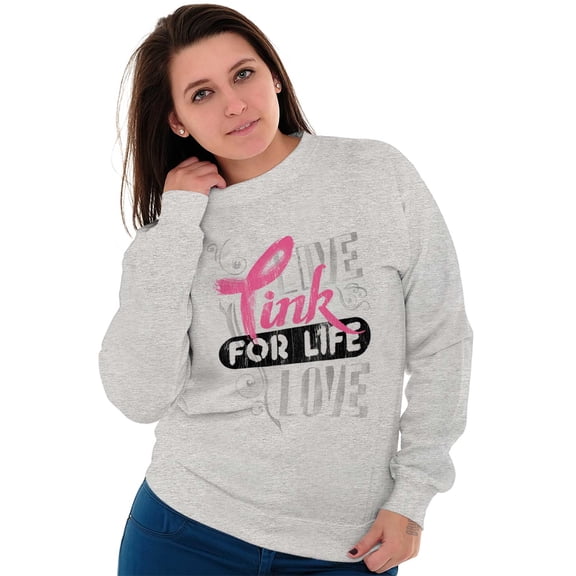 Breast Cancer Pink for Life Ribbon Women Plus Size Crewneck Sweatshirt Brisco Brands 3X