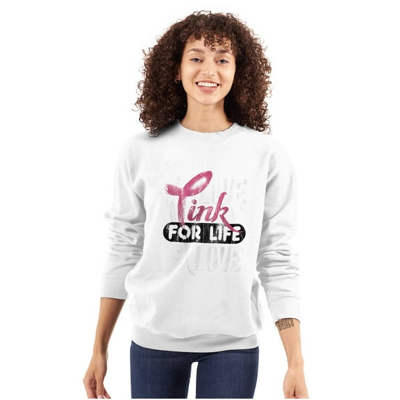 Breast Cancer Pink for Life Ribbon Women Plus Size Crewneck Sweatshirt Brisco Brands 3X