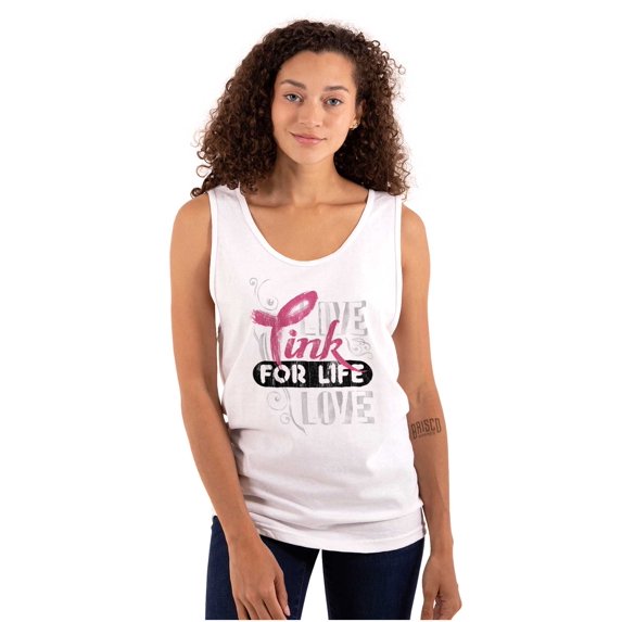 Breast Cancer Pink for Life Ribbon Womens Plus Size Graphic Tank Top Brisco Brands 3X