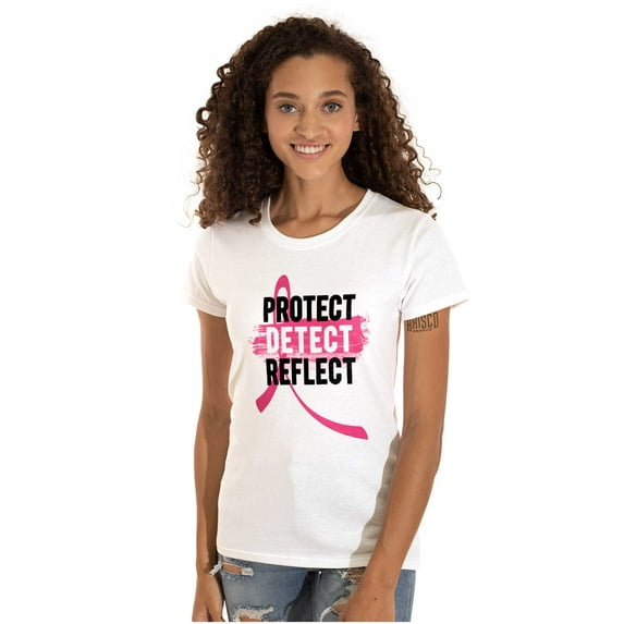 Breast Cancer Protect Detect Reflect Womens Fitted Plus Size Graphic Tee Brisco Brands 3X