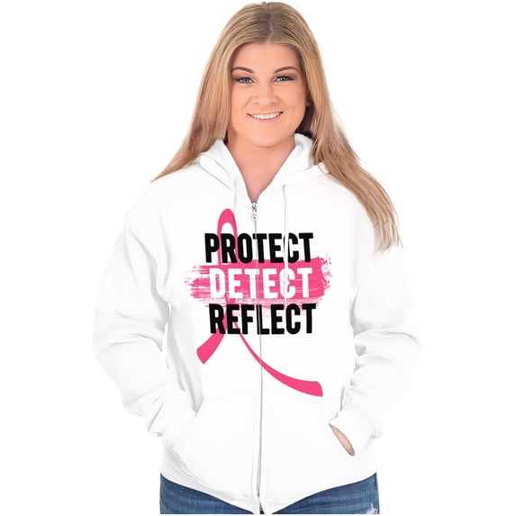 Breast Cancer Protect Detect Reflect Womens Plus Size Graphic Zipper Hoodie Brisco Brands 3X