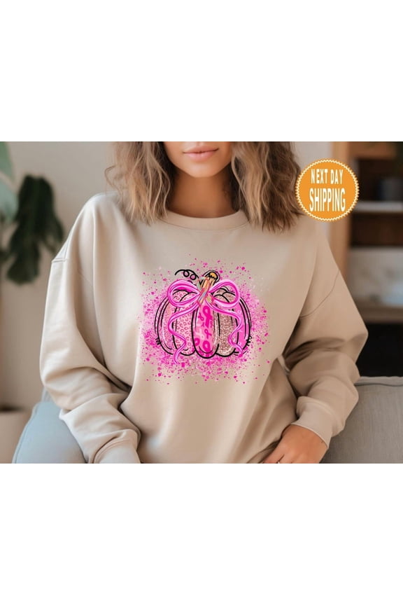 Breast Cancer Pumpkin Sweatshirt Pink Ribbon Sweater Awareness Hoodie We Fight Together All Size S-5XL