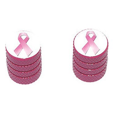Breast Cancer Awareness Aluminum Tire Valve Stem Caps - Pink Ribbon Design, Universal Fit