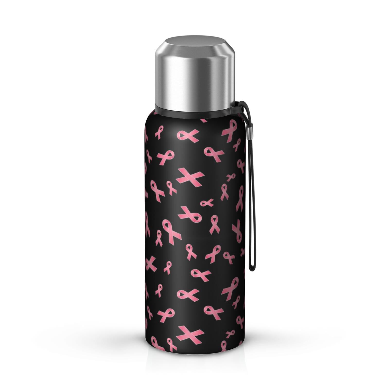 Breast Cancer Ribbon Black Pattern Insulated Coffee Thermos, Vacuum ...