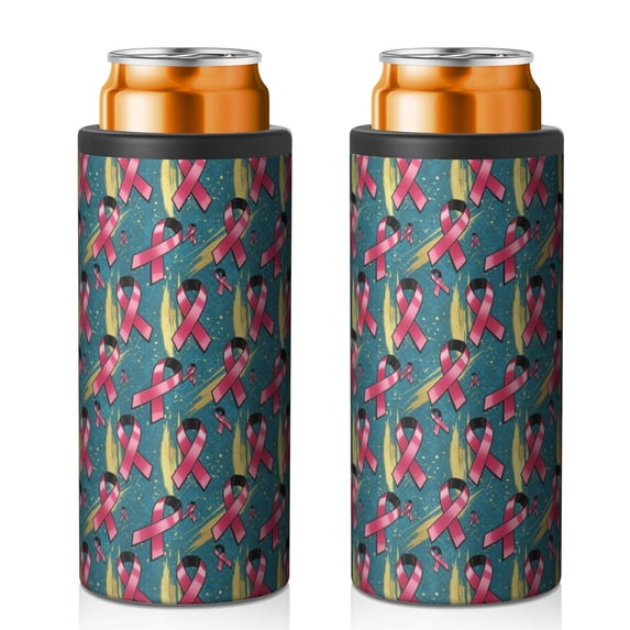 Breast Cancer Ribbon Brush Teal Pattern 12oz Can Cooler, Vacuum ...