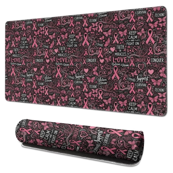 Breast Cancer Ribbon Butterfly Word Extended Large Mouse Pad, Large ...