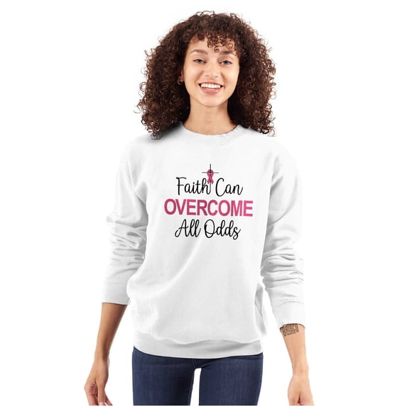 Breast Cancer Ribbon Christian Faith Women Crewneck Sweatshirt Brisco Brands 4X