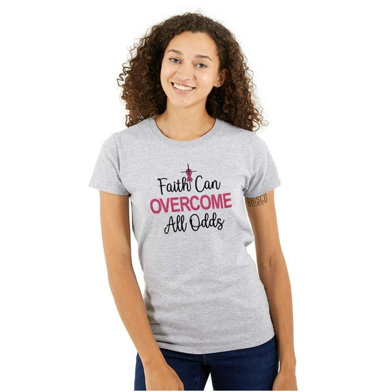 Breast Cancer Ribbon Christian Faith Womens Slim Fit Graphic Tee Brisco Brands L