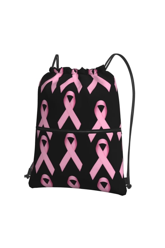 Breast Cancer Ribbon Drawstring Backpack Bag Water Resistant Yoga Shopping Cinch Bag Sackpack For Men Women