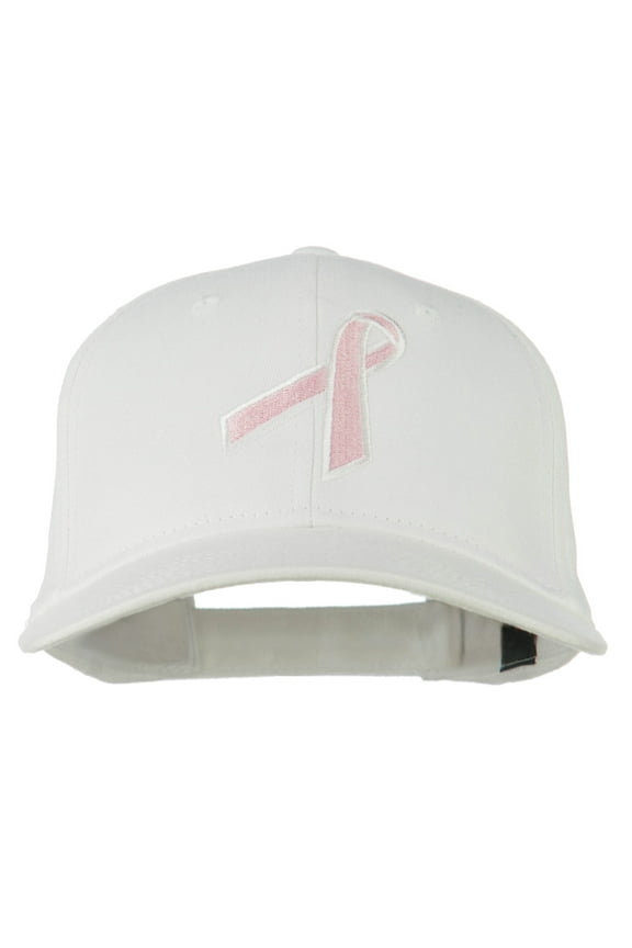 Breast Cancer Ribbon Embroidered Cap - White OSFM