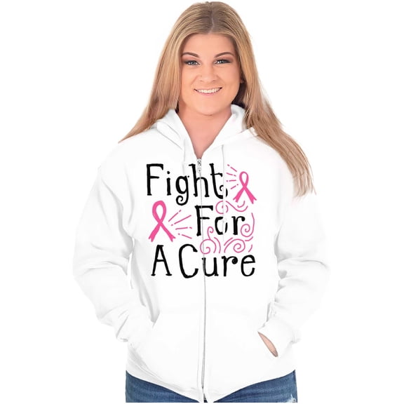 Breast Cancer Ribbon Fight for a Cure Womens Plus Size Graphic Zipper Hoodie Brisco Brands 5X