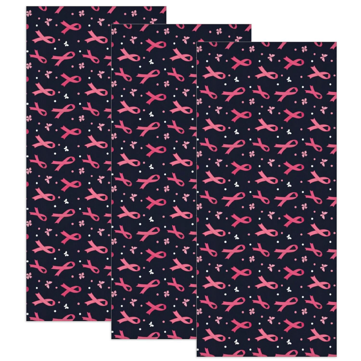 Breast Cancer Ribbon Flower Navy Pattern 3 Pack Microfiber Multipurpose ...