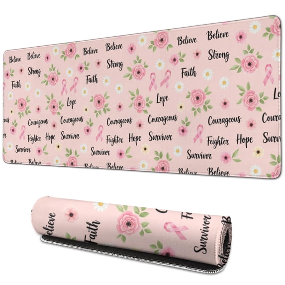 Breast Cancer Ribbon Flower Word Extended Large Mouse Pad, Desk ...