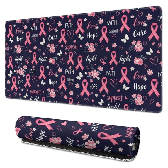 Breast Cancer Ribbon Flower Word Extended Large Mouse Pad, Gaming Desk ...
