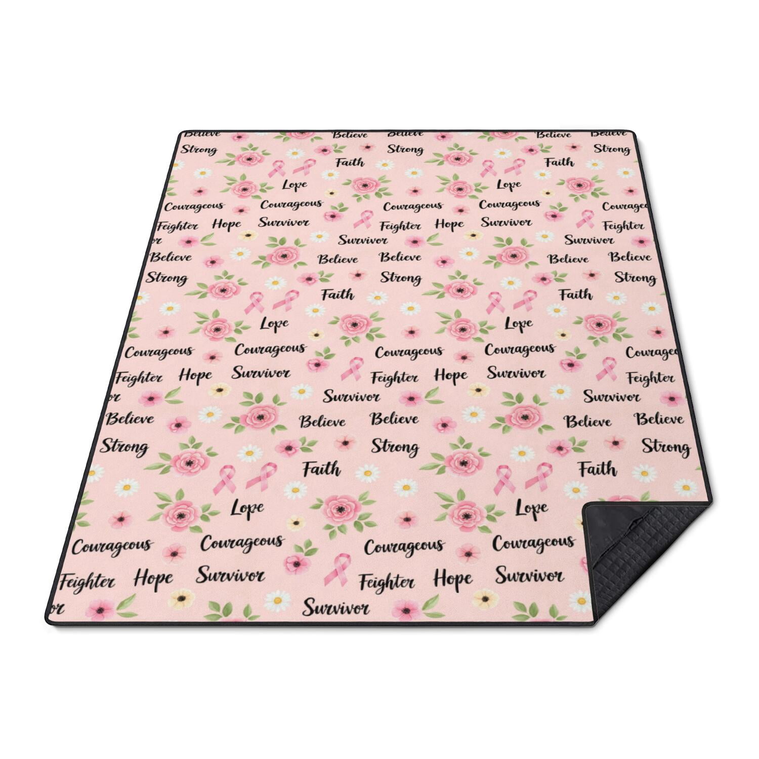Breast Cancer Ribbon Flower Word Waterproof Picnic Blanket, 3-Layer ...