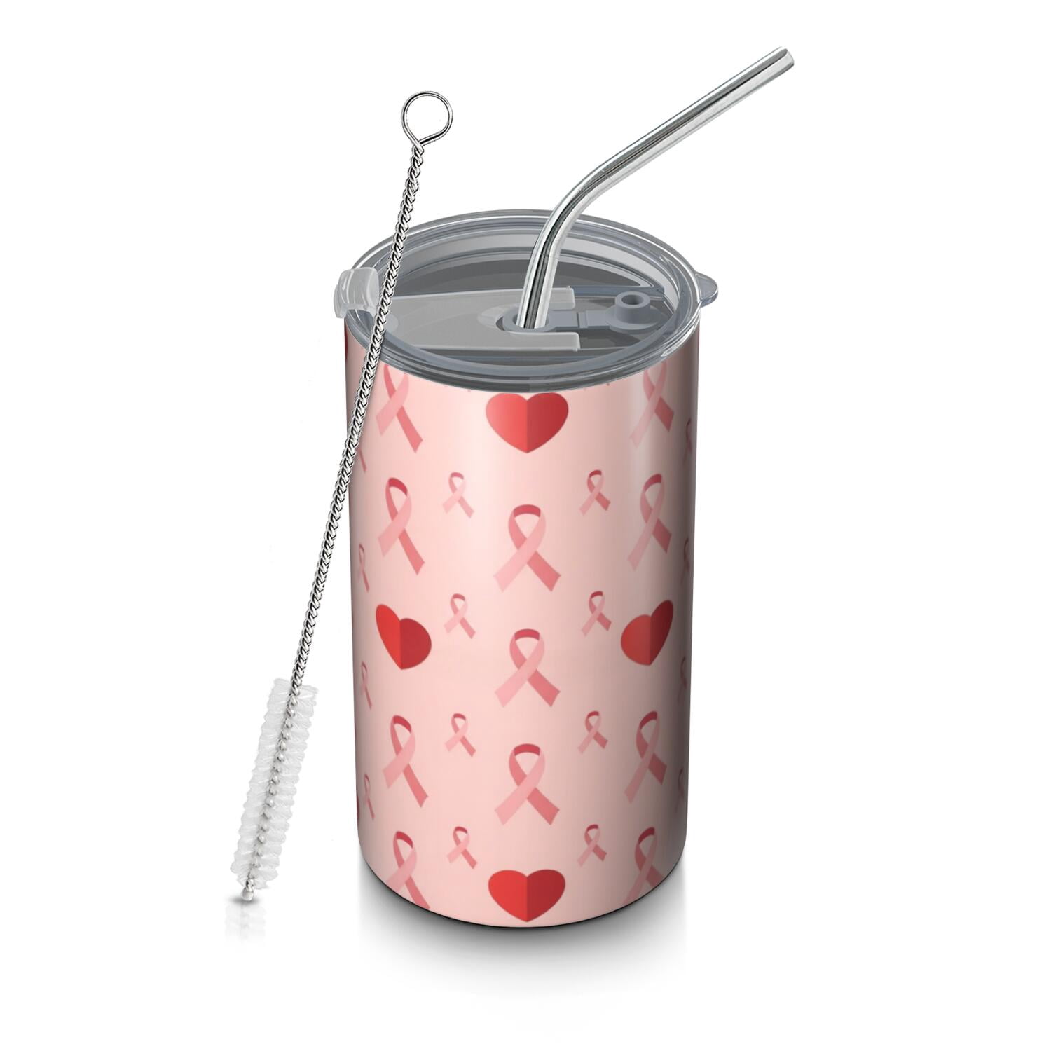 Breast Cancer Ribbon Heart Pink Pattern Coffee Tumbler, Vacuum ...