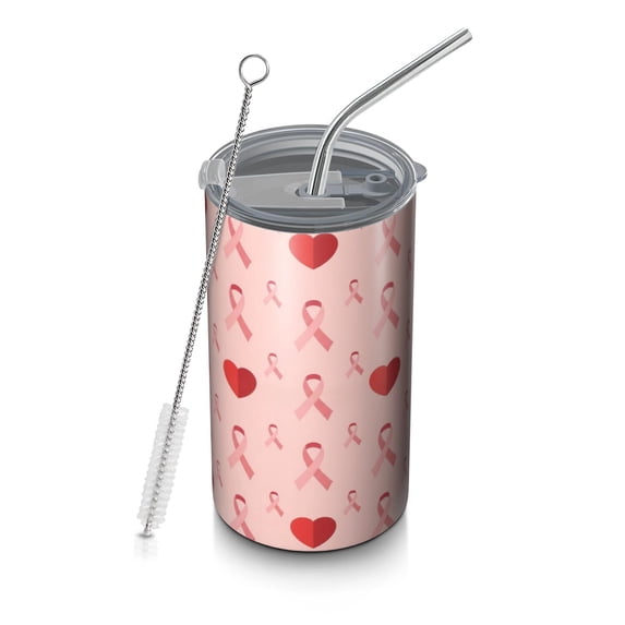 Patterned Heartd Breast Cancer Ribbon Heart Pink Pattern Coffee Tumbler, Vacuum ...