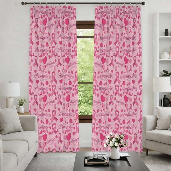 Patterned Heartd Breast Cancer Ribbon Heart Pink Pattern Pinch Pleat Semi Sheer Linen ...