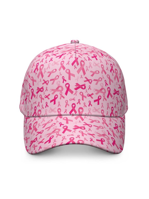 Breast Cancer Ribbon Lightpink Pattern Baseball Cap, Sports Sun Cap with Snap Closure & Sweatband, Lightweight Shape Retaining Gifts for Birthday Christmas Thanksgiving
