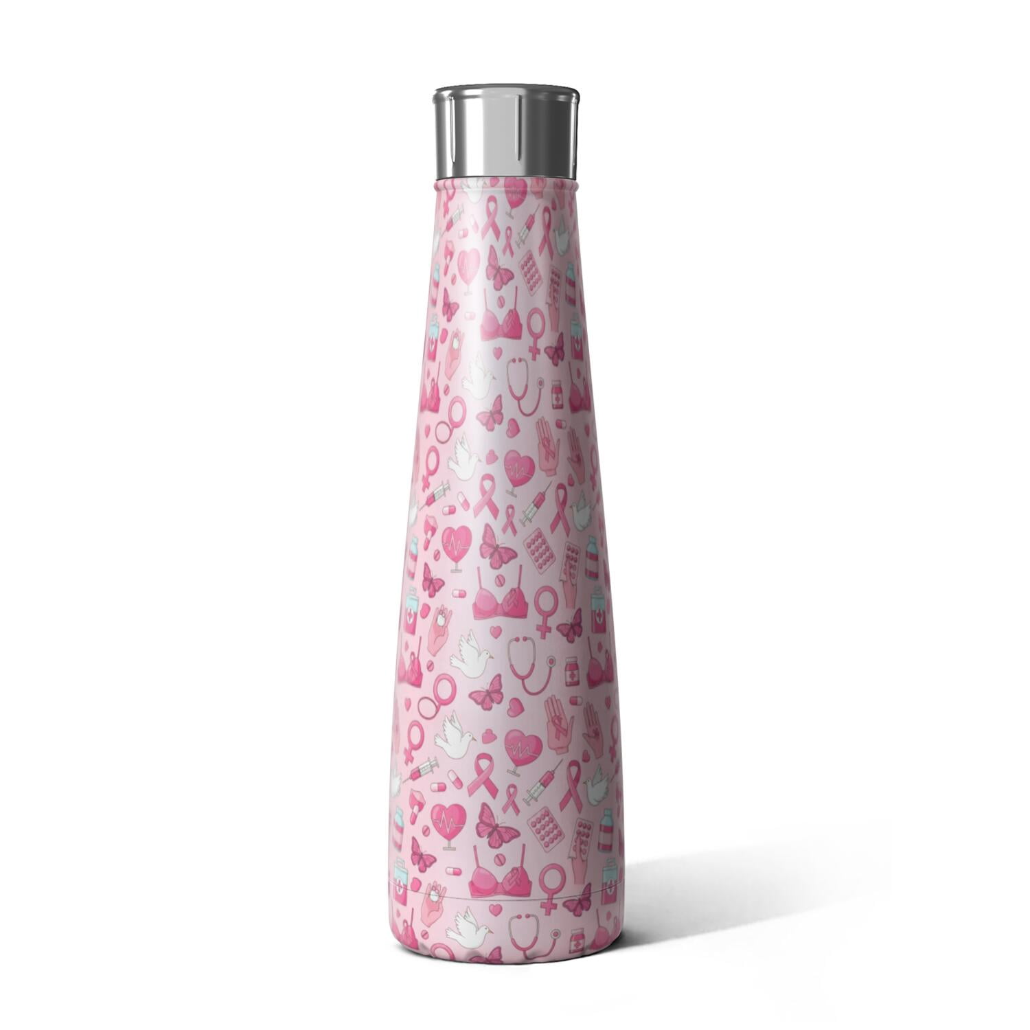 Breast Cancer Ribbon Medical Icon Pink Pattern Cola Shaped Water Bottle ...