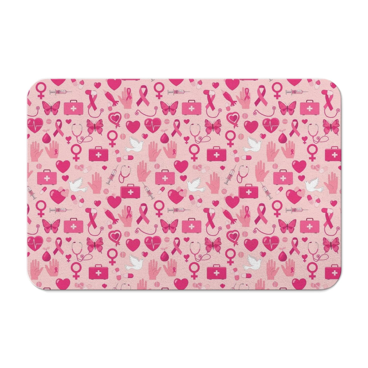 Breast Cancer Ribbon Medical Icon Pink Pattern Diatomite Bath Mat ...