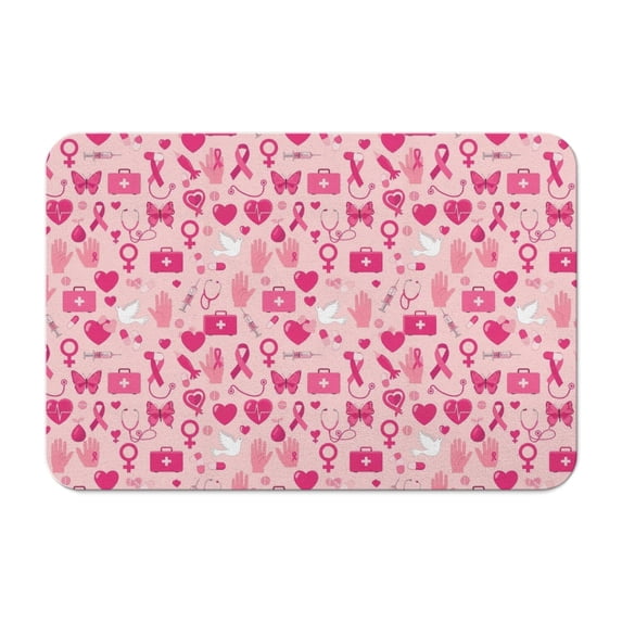 Breast Cancer Ribbon Medical Icon Pink Pattern Diatomite Bath Mat ...